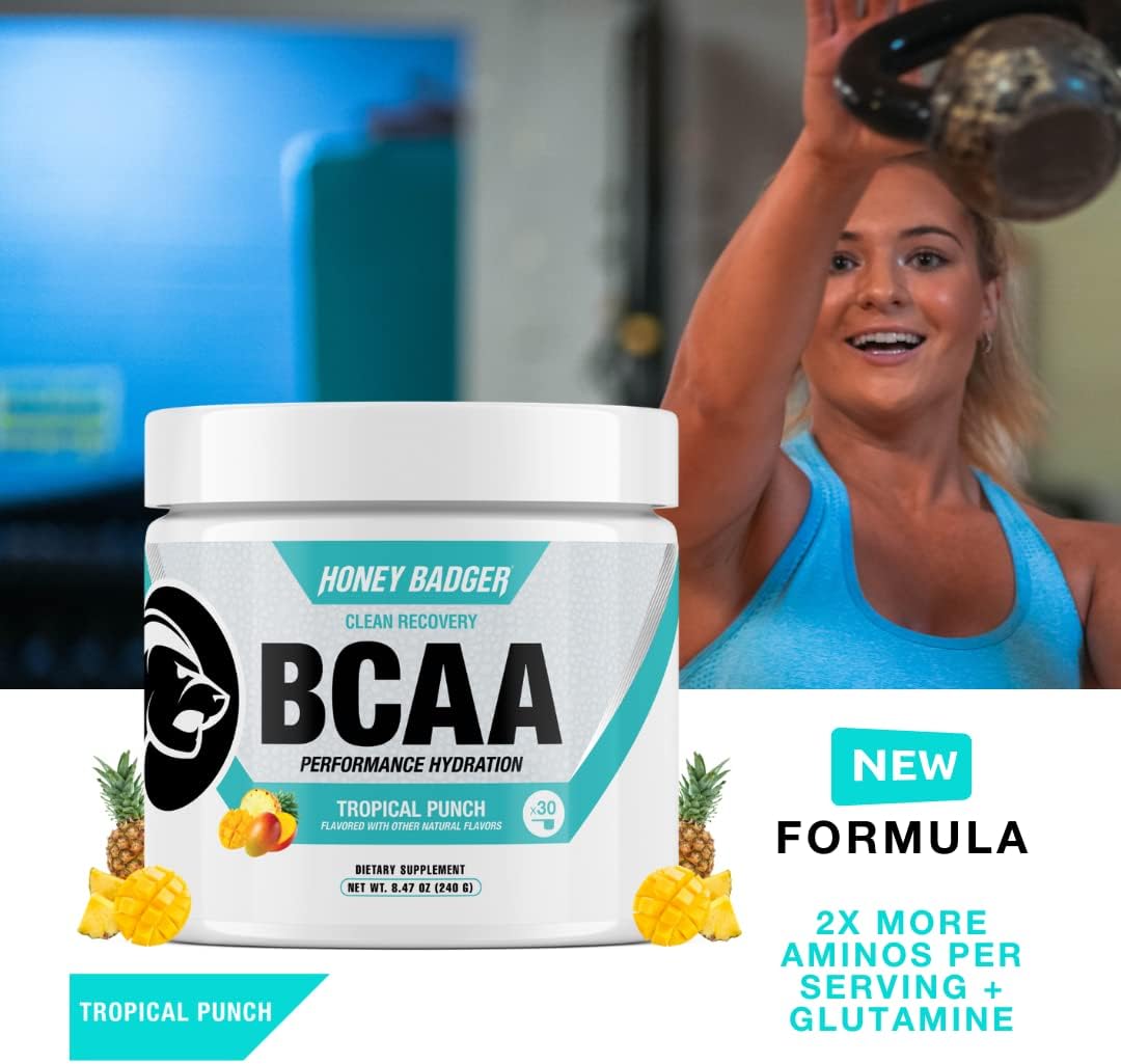 Honey Badger BCAA + EAA Amino Acids Electrolytes Powder, BCAAs + L-Glutamine