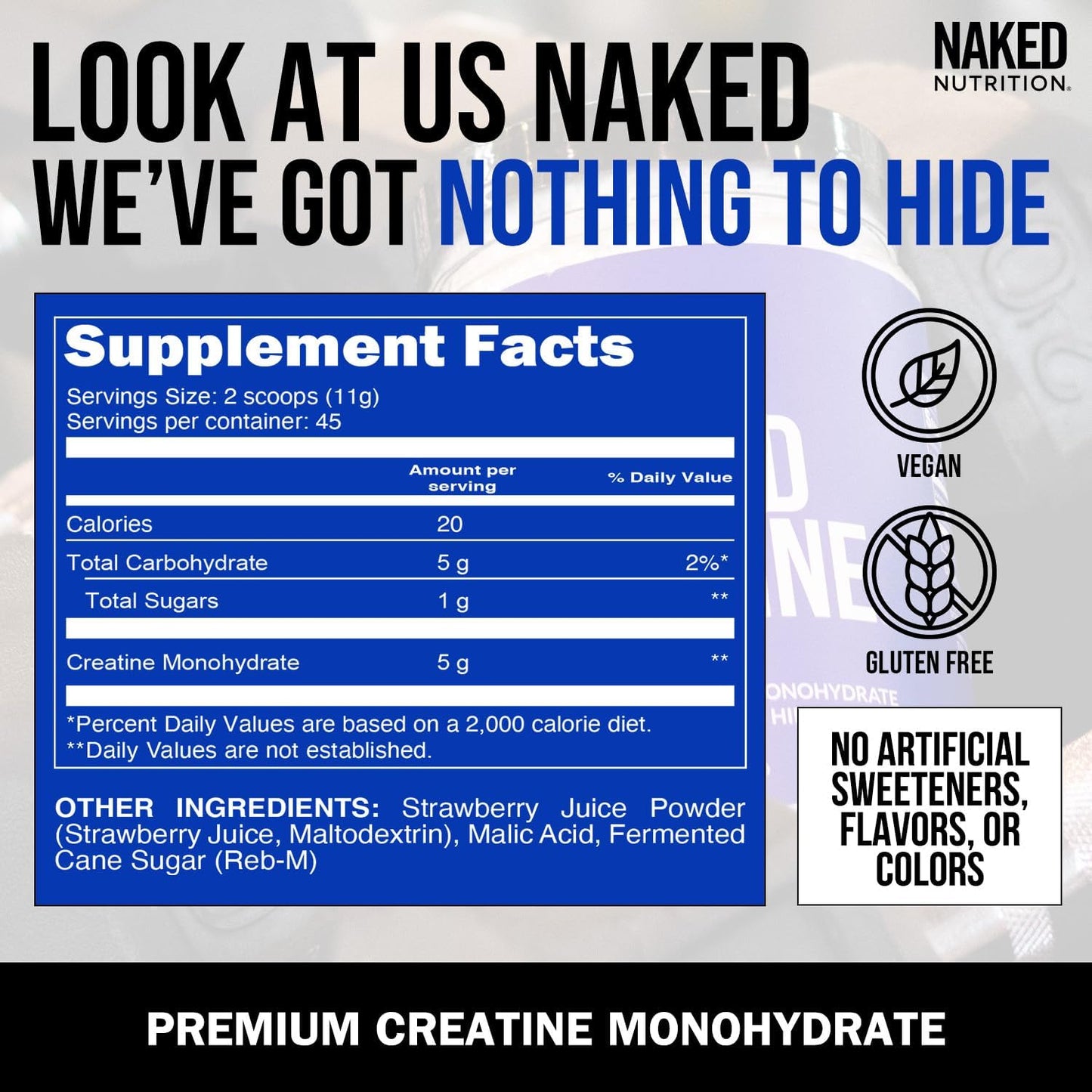 Naked Creatine - Strawberry Flavored Creatine Monohydrate - Real Strawberry Powder